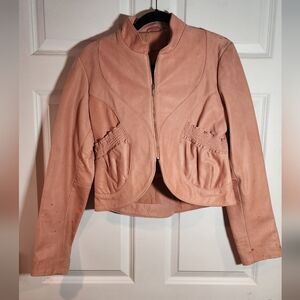 Doma Pink 100% Original Leather Zip Up Jacket L Has Some Marks